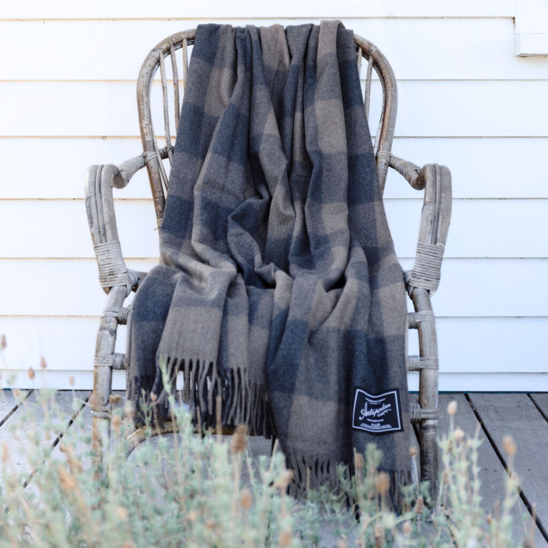 Antipodean Collection | Recycled Wool Check Blankets | Ash