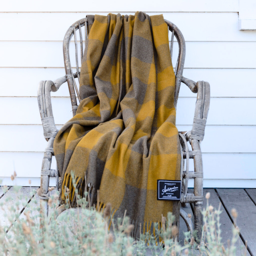 Antipodean Collection | Recycled Wool Check Blankets | Wattleseed