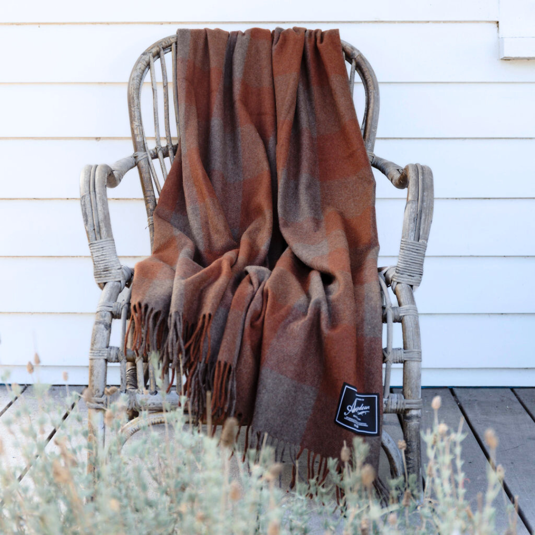 Antipodean Collection | Recycled Wool Check Blankets | Terra Rossa