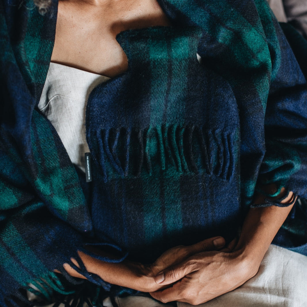 Recycled Wool Tartan Hot Water Bottle Covers | Forest