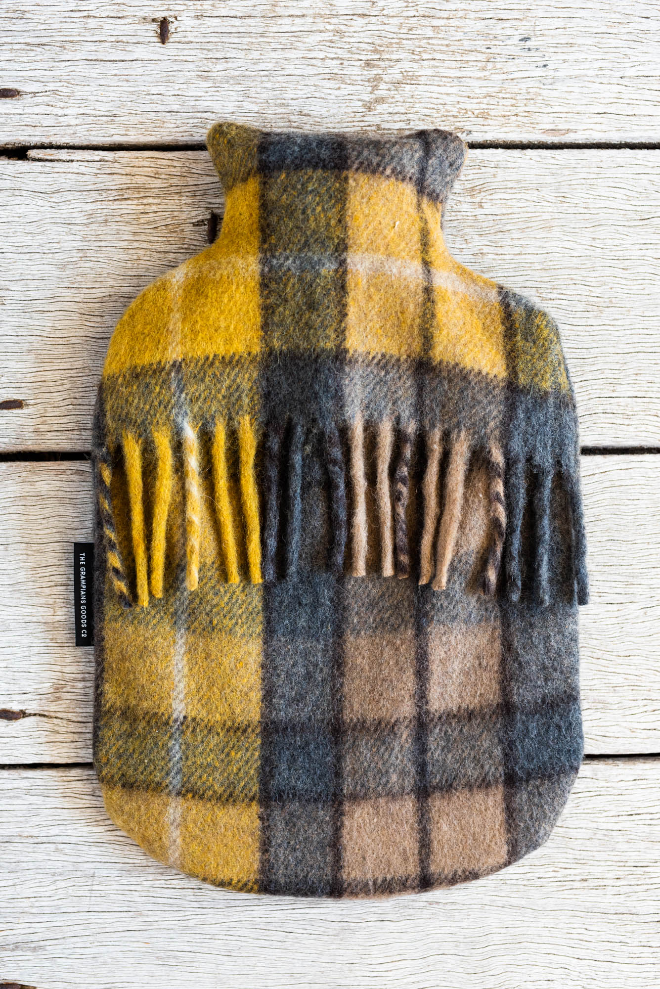 Recycled Wool Tartan Hot Water Bottle Covers | Gold