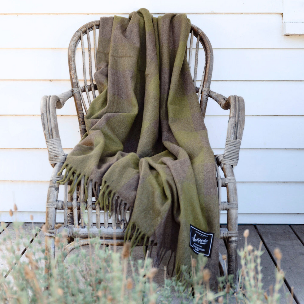 Antipodean Collection | Recycled Wool Check Blankets | Fern