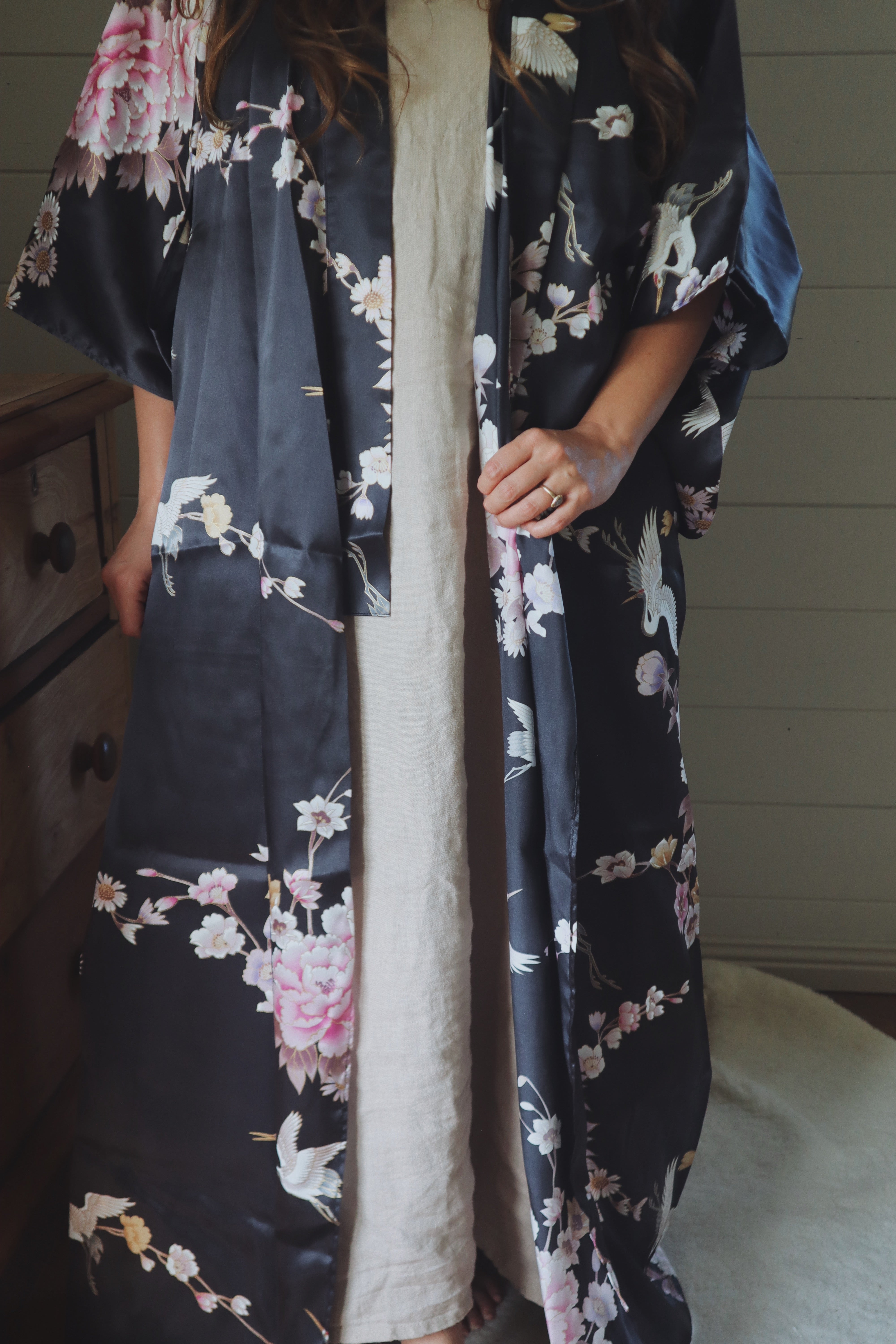 Pure Silk Kimono Robe | Ink