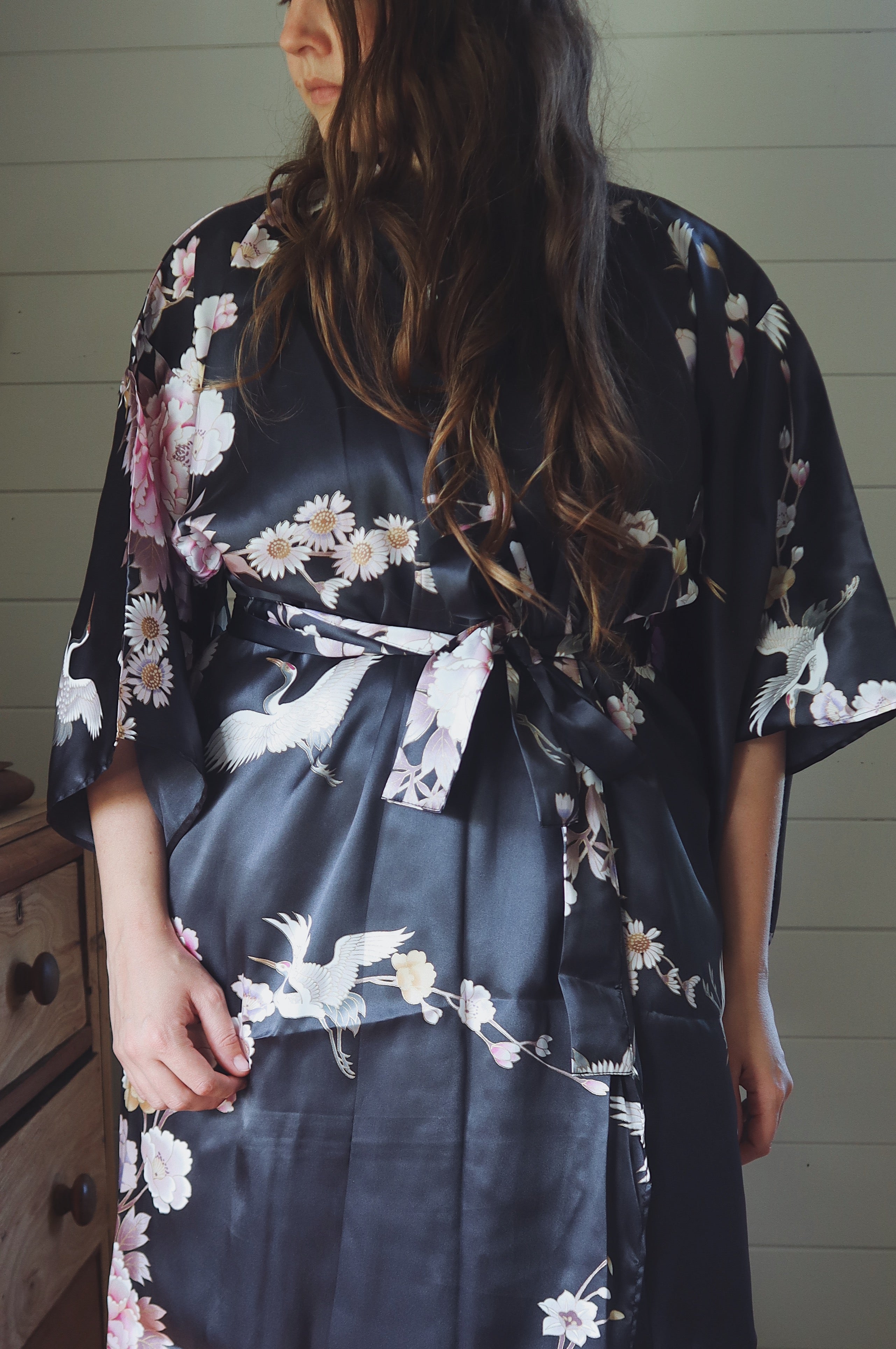 Pure Silk Kimono Robe | Ink
