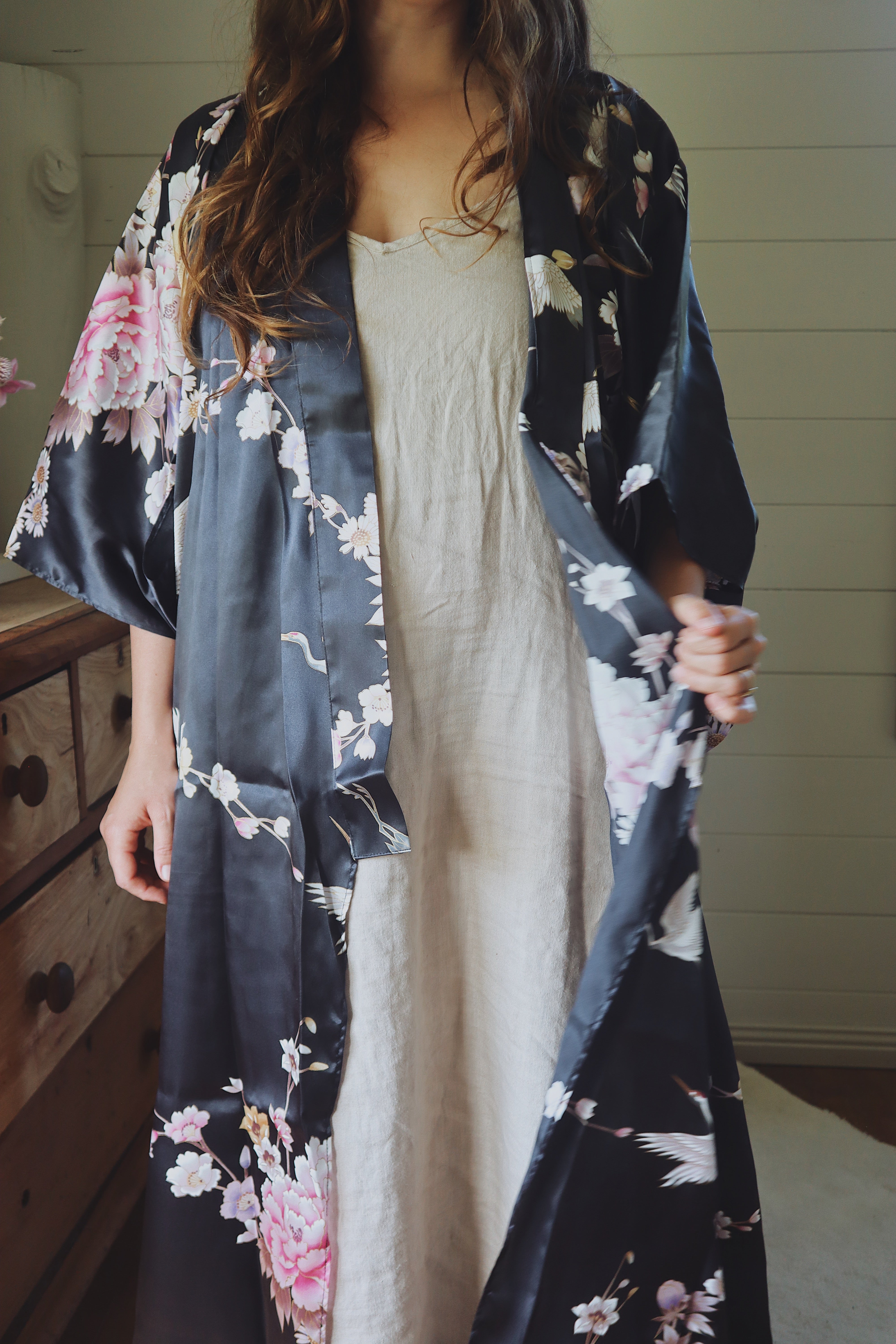 Pure Silk Kimono Robe | Ink