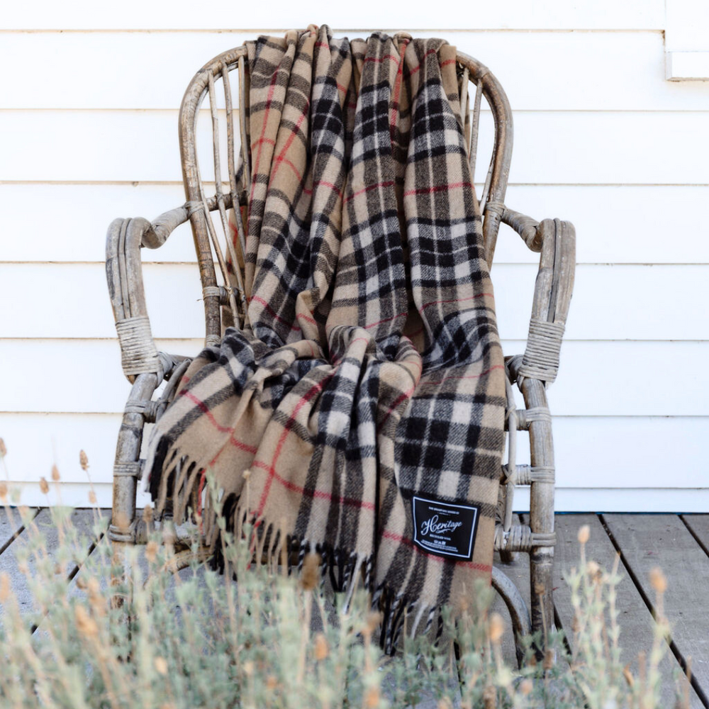 Heritage Collection | Recycled Wool Tartan Blankets | Camel
