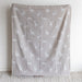 Gray blanket with white animal pattern on a light gray background
