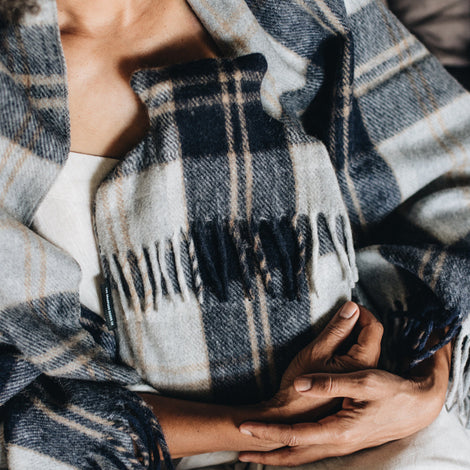 Recycled Wool Tartan Hot Water Bottle Covers | Navy