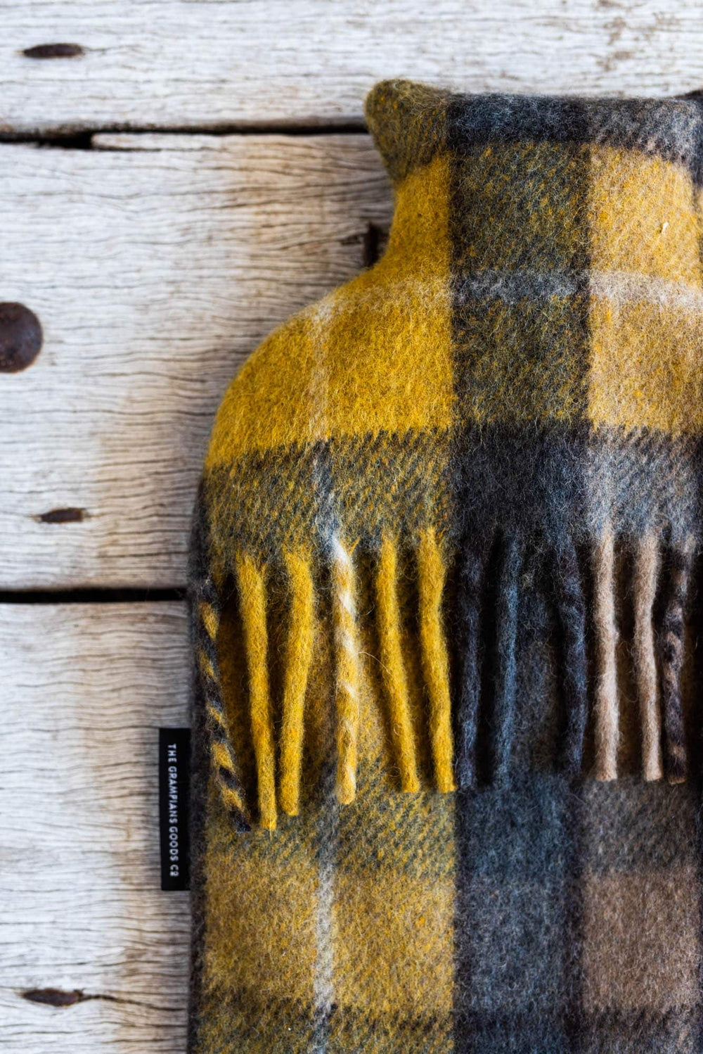 Recycled Wool Tartan Hot Water Bottle Covers | Gold