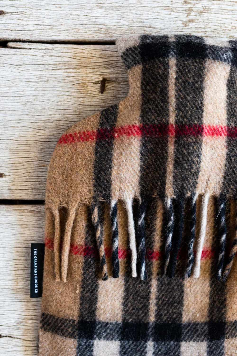 Recycled Wool Tartan Hot Water Bottle Covers | Camel