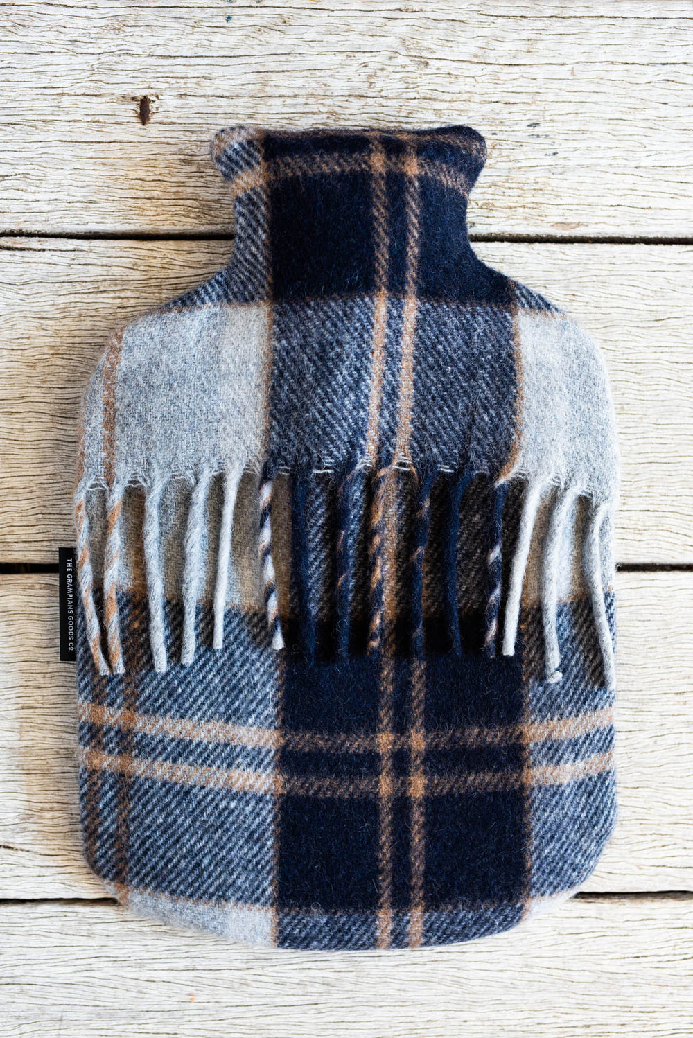 Recycled Wool Tartan Hot Water Bottle Covers | Navy