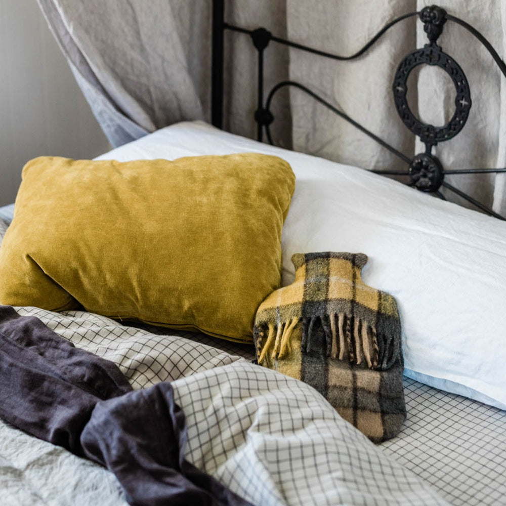 Recycled Wool Tartan Hot Water Bottle Covers | Gold