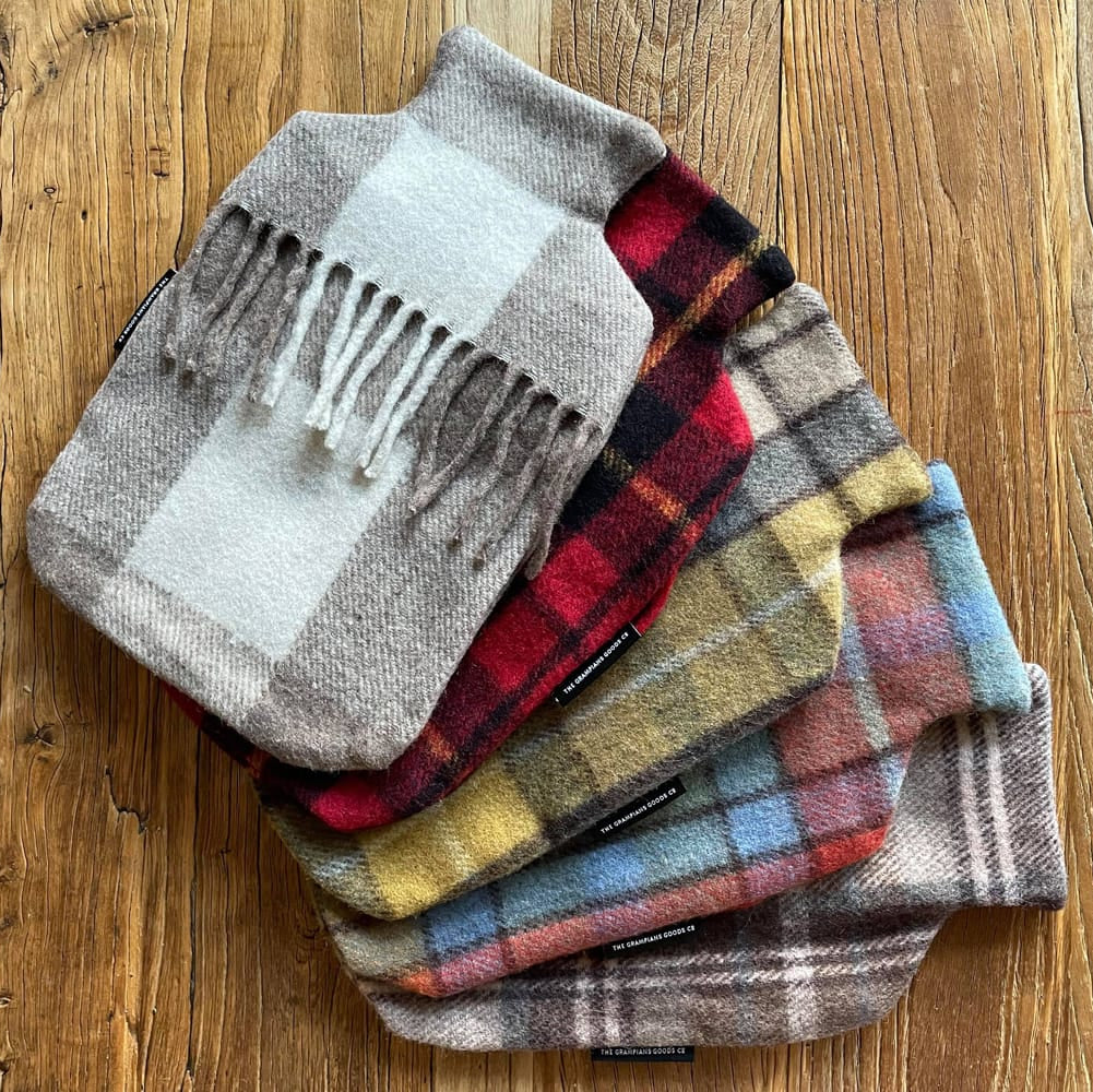 Recycled Wool Tartan Hot Water Bottle Covers | Navy